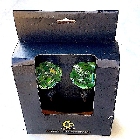 CASA DECOR BOTTLE STOPPERS ROSE GREEN AURORA BOREALIS SET OF 2 - Picture 7 of 8
